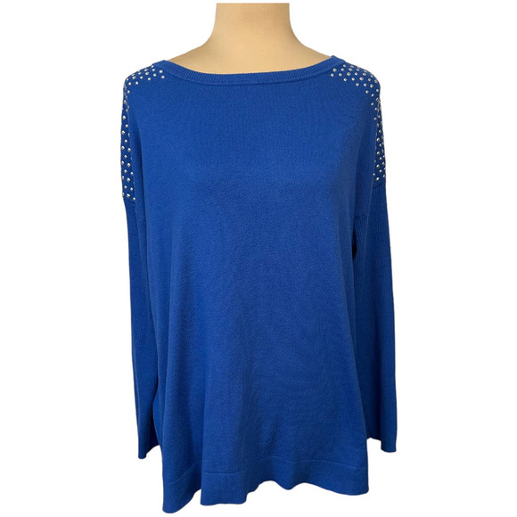 Chaus Blue Boat Neck Studded Shoulder Sweater, Size XL - Picture 1 of 6